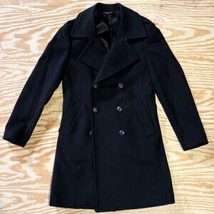 Zara Wool Blend Black Military Overcoat - Men's - Size Medium